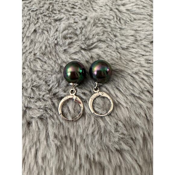 Peacock Black Pearl Drop Earrings Genuine Sterling Silver 925 Lever-Backs - Picture 4 of 4